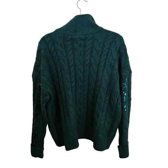 Crown & Ivy NWT Green Sequined CableKnit 1/4 Zip Sweater Size XL - Picture 3 of 7
